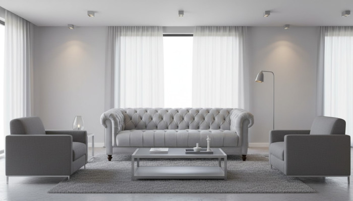 Jasnoszara Trzyosobowa Chesterfield Nowy Materiał Sofy do Salonu Podkładka Sofa Sofy