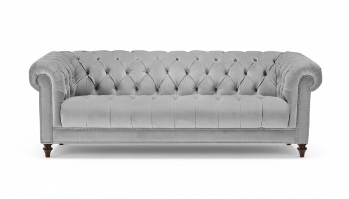 Jasnoszara Trzyosobowa Chesterfield Nowy Materiał Sofy do Salonu Podkładka Sofa Sofy