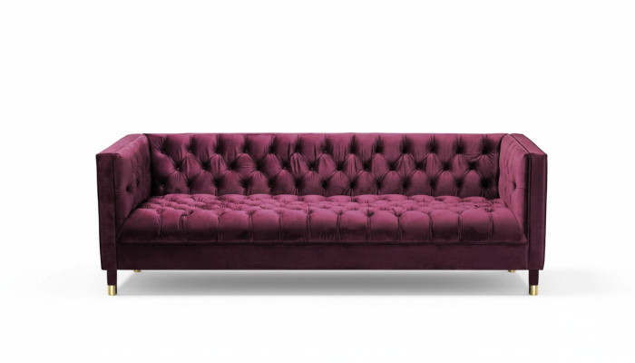 Burgundowa Trzyosobowa Materiałowa Sofa Do Salonu Podkładka Sofa Chesterfield Nowość
