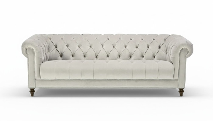 Sofy Trzyosobowe Srebrne Materiał Design Podkładka Sofy Oryginał Chesterfield Nowe