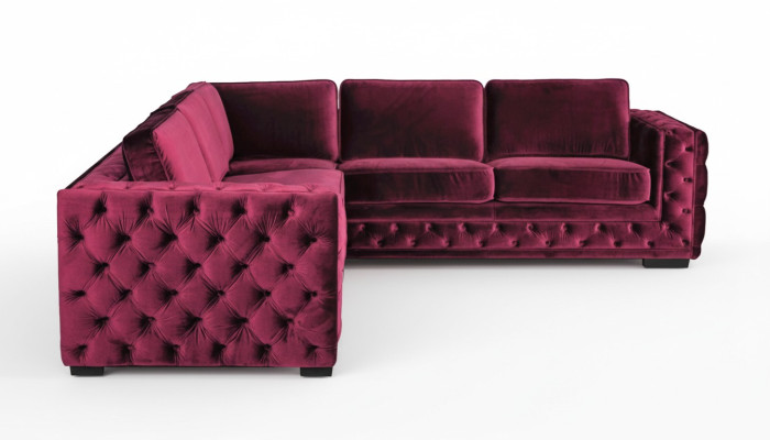 Fioletowa kanapa Chesterfield luksusowa Aksamit Materiał komplet wypoczynkowy Przyciski Podkładka Nowość