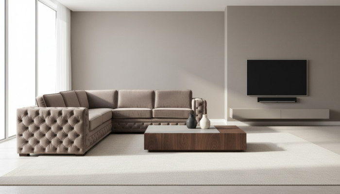 Kanapa Chesterfield luksusowa sofa Aksamit Material Przyciski Podkładka nowa beżowa