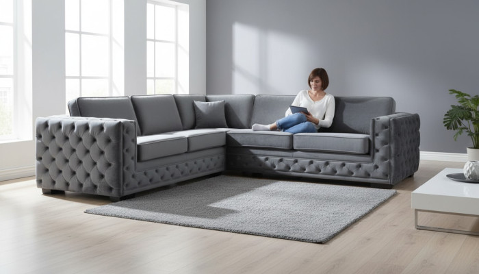 Narożnikowa kanapa Szare Narożniki Aksamit Meble Design Żywy krajobraz Couch Zestaw narożny Podkładka