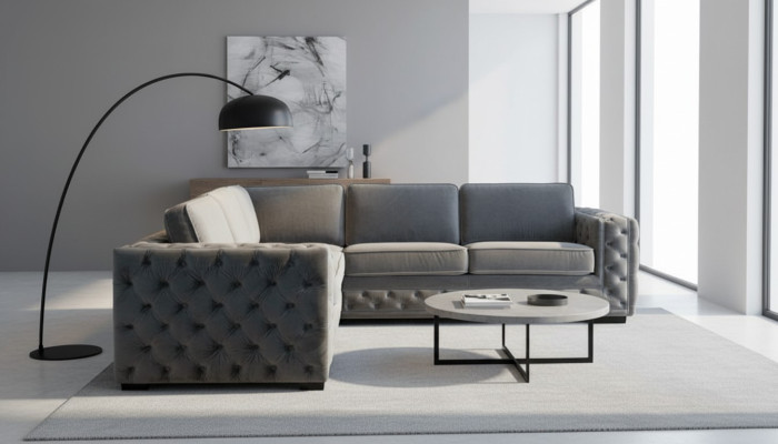 Narożnikowa kanapa Szare Narożniki Aksamit Meble Design Żywy krajobraz Couch Zestaw narożny Podkładka