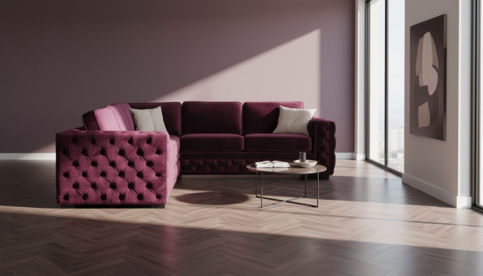 Burgundowa Narożnikowa kanapa Chesterfield Aksamit Materiał Meble Nowa sofa do salonu o nowoczesnym designie