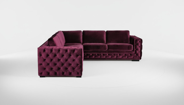 Burgundowa Narożnikowa kanapa Chesterfield Aksamit Materiał Meble Nowa sofa do salonu o nowoczesnym designie