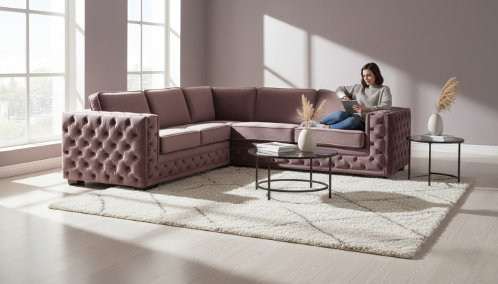 Narożnikowa kanapa Rosa Aksamit Żywy krajobraz Couch Zestaw narożny Podkładka Altrosa Meble Design