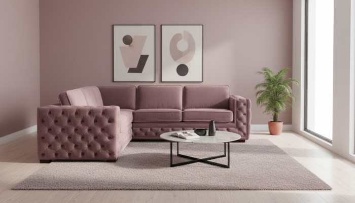 Narożnikowa kanapa Rosa Aksamit Żywy krajobraz Couch Zestaw narożny Podkładka Altrosa Meble Design