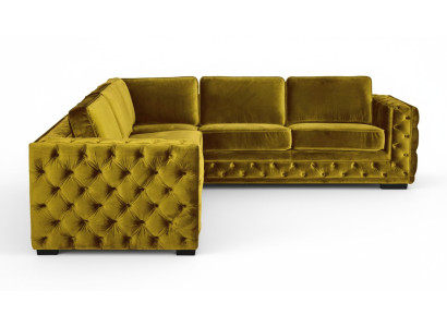 Chesterfield Aksamit Narożnikowa kanapa Sofa Kanapa Podkładka Zestaw narożny Sofy do salonu Żółta