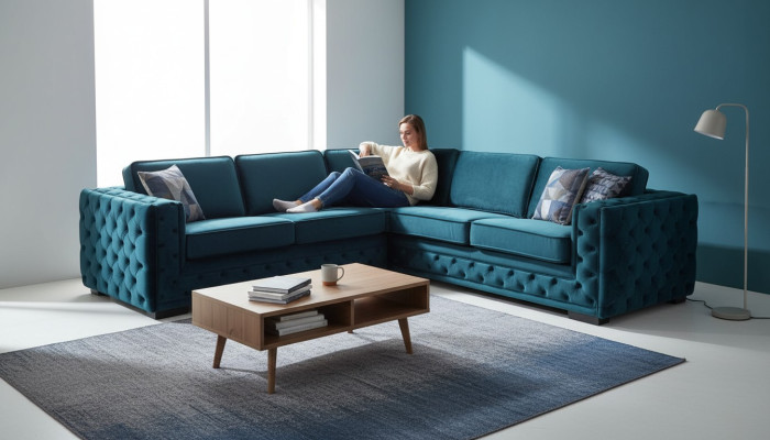 Green Narożnikowa kanapa Żywy krajobraz Couch Zestaw narożny Podkładka Meble Design Chesterfield