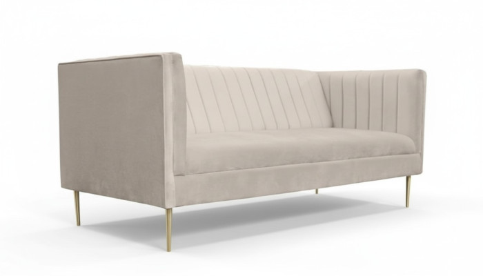 Włoskie meble trzyosobowa sofa z nowoczesnym designem, pokryte tekstylną tkaniną w kolorze beżowym.