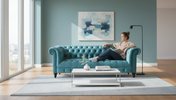 Turkusowy Chesterfield Nowoczesny projekt salonu Kanapy Sofa Kreatywne meble Materiał