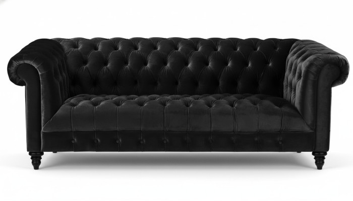 Czarna Aksamit Couch Luksusowa Podkładka Chesterfield Meble Sofa z Przyciskami Trzyosobowa