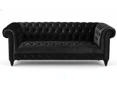 Czarna Aksamit Couch Luksusowa Podkładka Chesterfield Meble Sofa z Przyciskami Trzyosobowa
