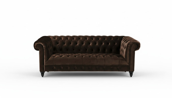 Brązowa Aksamit Couch Luksusowa Podkładka Chesterfield Meble Sofa z Przyciskami trzyosobowa