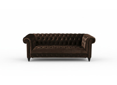 Brązowa Aksamit Couch Luksusowa Podkładka Chesterfield Meble Sofa z Przyciskami trzyosobowa