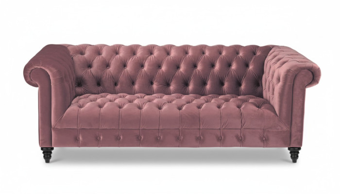 Fuksja Aksamit Couch Luksusowa Podkładka Chesterfield Meble Sofa z Przyciskami trzyosobowa