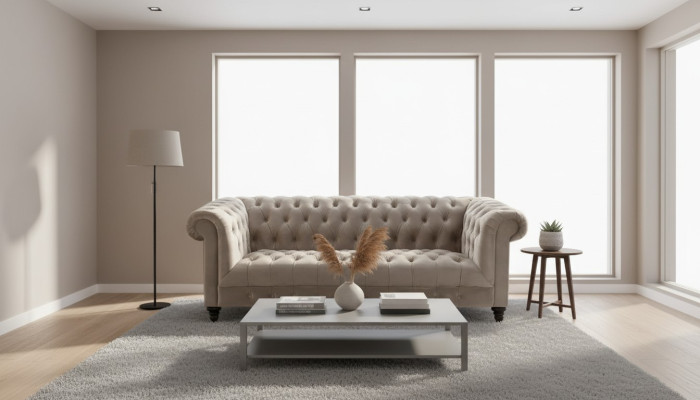 Beżowa Aksamit Couch Luksusowa Podkładka Chesterfield Meble Sofa z Przyciskami trzyosobowa