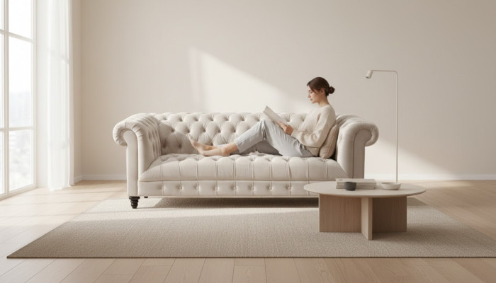 Kanapa Chesterfield Beżowa Aksamit Luksusowa Podkładka Meble Sofa z Przyciskami Trzyosobowa