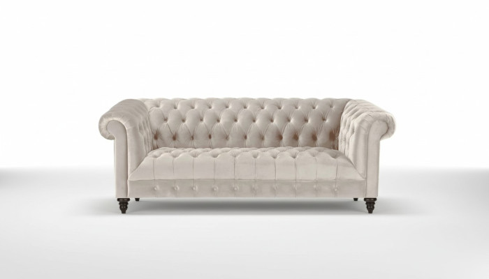 Kanapa Chesterfield Beżowa Aksamit Luksusowa Podkładka Meble Sofa z Przyciskami Trzyosobowa