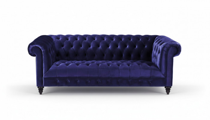 Chesterfield Fioletowa Aksamit Couch Luksusowa Podkładka Meble Sofa z Przyciskami Trzyosobowa