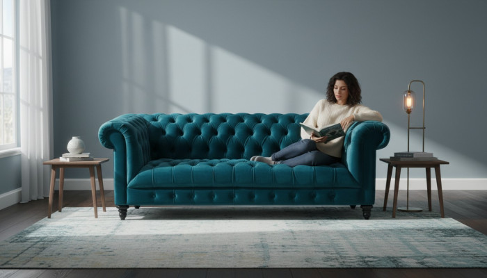Chesterfield Turkis Aksamit Couch Luksusowa Podkładka Meble Sofa z Przyciskami trzyosobowa
