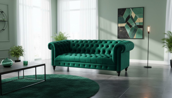 Chesterfield Turkis Couch Luxury Podkładka Meble Sofa z Przyciskami Trzyosobowa Aksamit