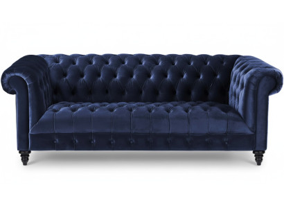 Granatowa Trzyosobowa Materiałowa Kanapa Chesterfield Design Podkładka Sofa 220cm Nowość