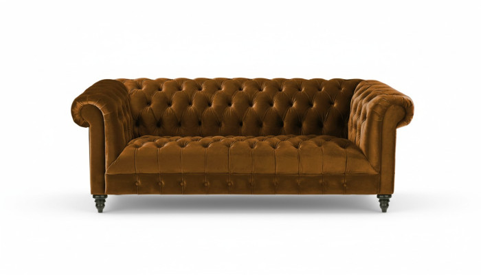 Sofa materiałowa trzyosobowa Chesterfield Brown Nowa oryginalna podkładka pod kanapę