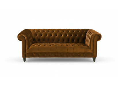 Sofa materiałowa trzyosobowa Chesterfield Brown Nowa oryginalna podkładka pod kanapę