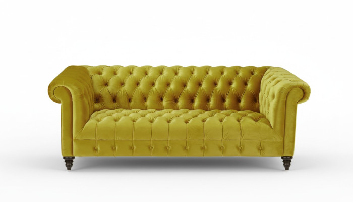 Żółta Trzyosobowa Kanapa Chesterfield Nowoczesny Design Sofa Materiałowa Nowe Oryginalne Meble