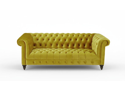 Żółta Trzyosobowa Kanapa Chesterfield Nowoczesny Design Sofa Materiałowa Nowe Oryginalne Meble