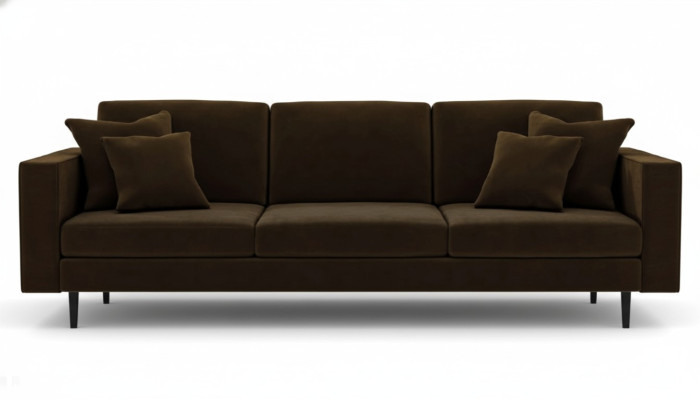Brązowa 4-osobowa sofa z tkaniny, designerska sofa do salonu, nowoczesne sofy.