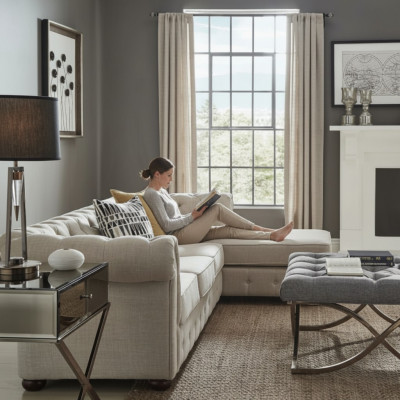 Sofa narożne Beżowa dzielnica wypoczynkowa Tapczan Wkład Chesterfield Meble Design