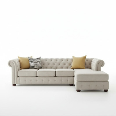 Sofa narożne Beżowa dzielnica wypoczynkowa Tapczan Wkład Chesterfield Meble Design
