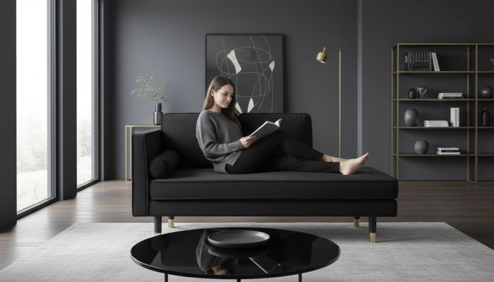 Szezlong Creative Meble Nowy salon Nowoczesny design Czarna sofa