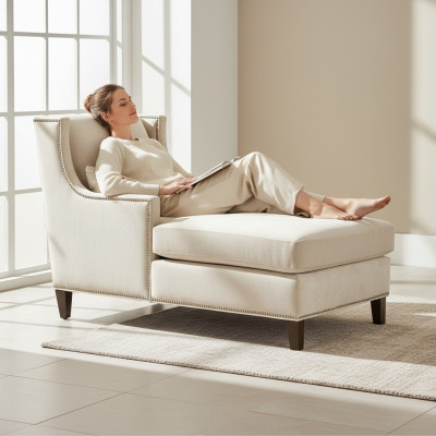 Leżaki Meble Ottoman Living Room Design Sofa Beżowy materiałowy leżak