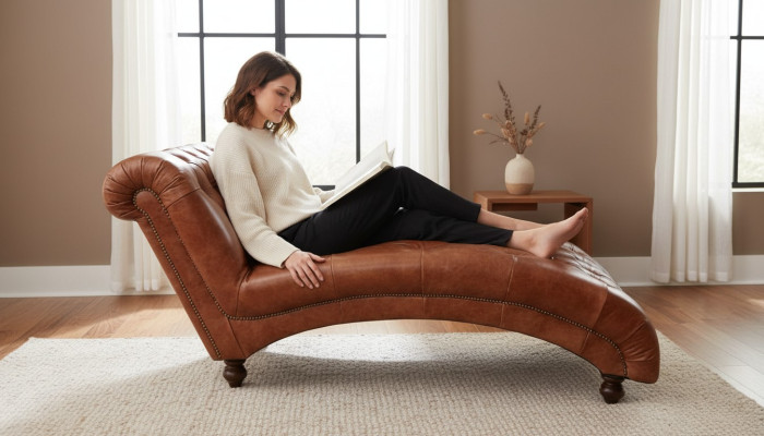 Chesterfield Brown Szezlong Meble Leżak Salon Nowoczesny