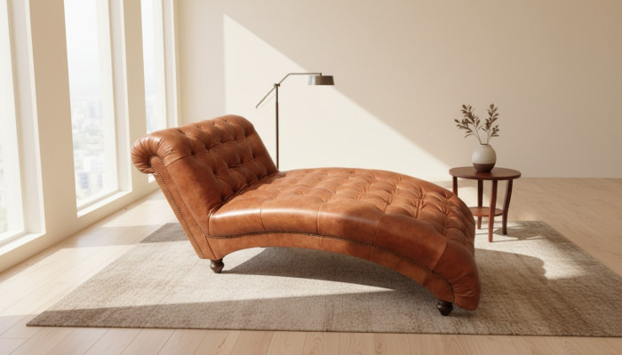 Chesterfield Brown Szezlong Meble Leżak Salon Nowoczesny