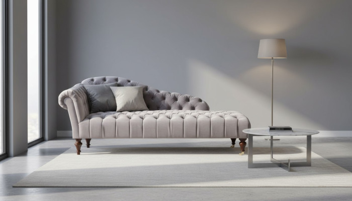 Szezlong Klasyczne Meble Beżowy Sofa do Salonu Materiał Chesterfield