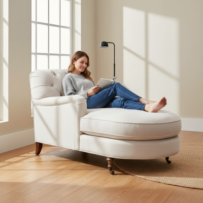 Beżowy Szezlong Chesterfield Meble Leżak Salon Nowoczesny