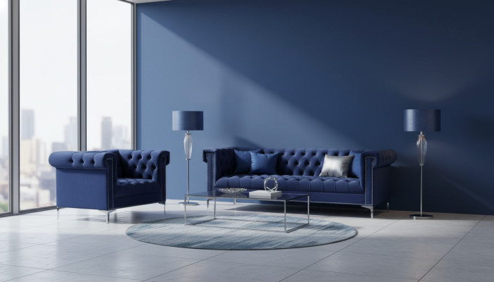 Niebieski Chesterfield Zestaw sofowy kanapa Royal Blue komplet wypoczynkowy Obcios nowy