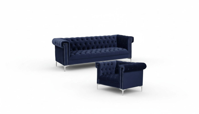 Niebieski Chesterfield Zestaw sofowy kanapa Royal Blue komplet wypoczynkowy Obcios nowy
