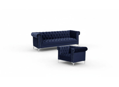 Niebieski Chesterfield Zestaw sofowy kanapa Royal Blue komplet wypoczynkowy Obcios nowy