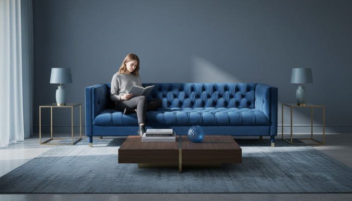 Niebieski Chesterfield Włókienniczy Nowoczesny Design Materiał Creative Meble Nowa Sofa do Salonu