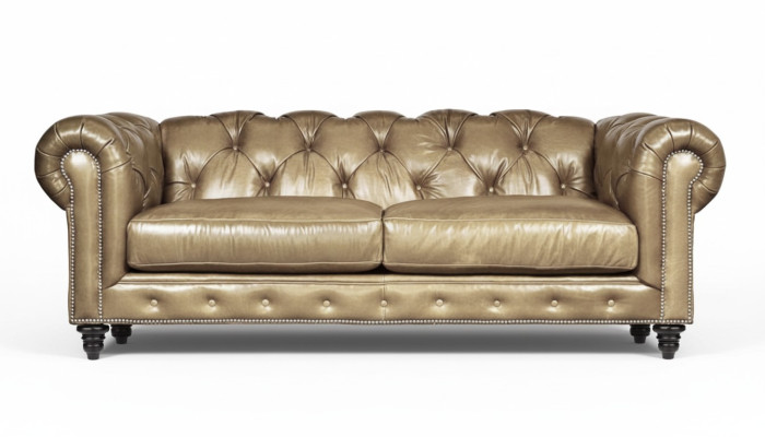 Jasnobrązowa trzyosobowa sofa do salonu Skóra Chesterfield Chesterfield Nowość