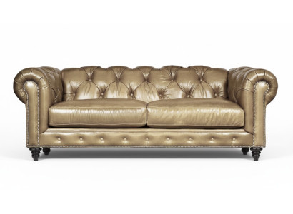 Jasnobrązowa trzyosobowa sofa do salonu Skóra Chesterfield Chesterfield Nowość