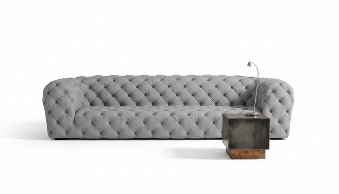 Szary Chesterfield Salon Nowoczesny Design Kanapy Sofa Meble Materiał Big xxl Nowość