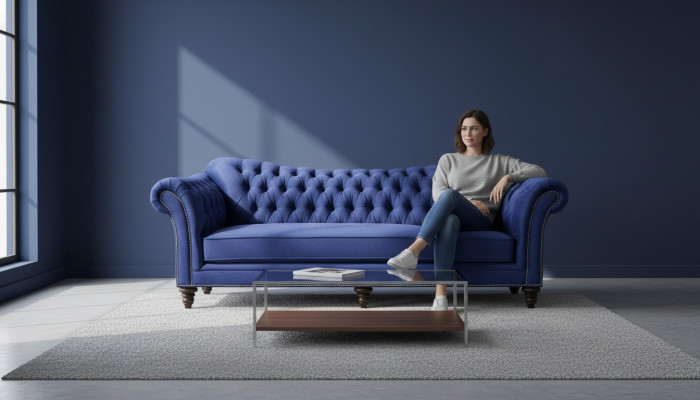 Niebieski Chesterfield Salon Nowoczesny Design Kanapy Sofa Designer Meble Materiał