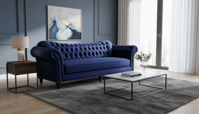Niebieski Chesterfield Salon Nowoczesny Design Kanapy Sofa Designer Meble Materiał